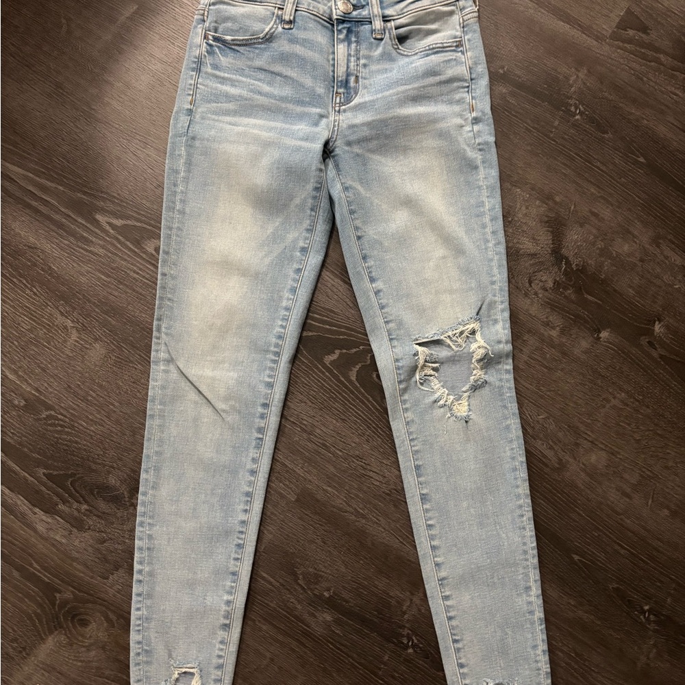 American Eagle Outfitters Light Blue Ripped Skinny Jeans